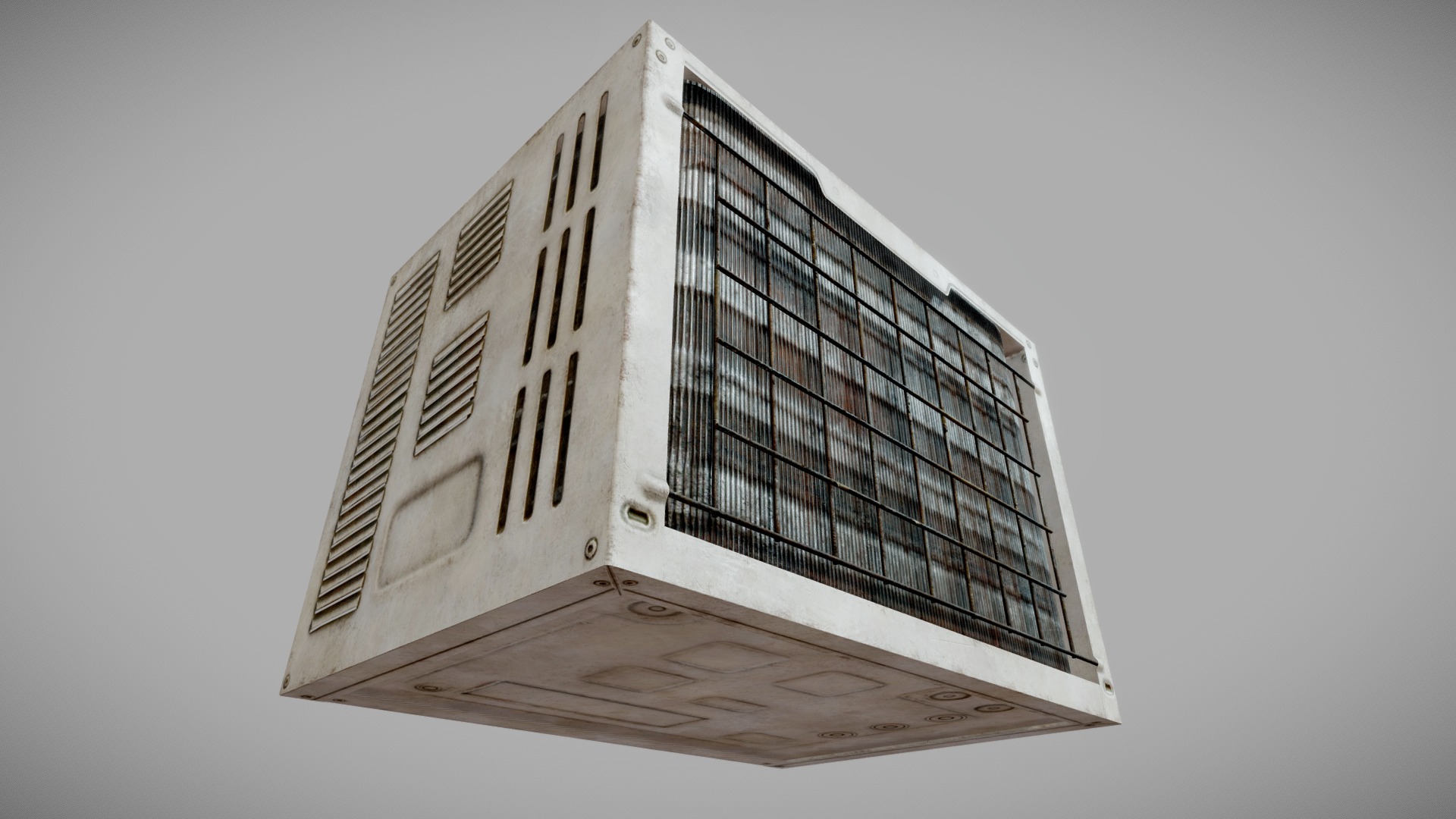 3D model Rusty Air Conditioner 01 – PBR - This is a 3D model of the Rusty Air Conditioner 01 - PBR. The 3D model is about a building with a glass front.