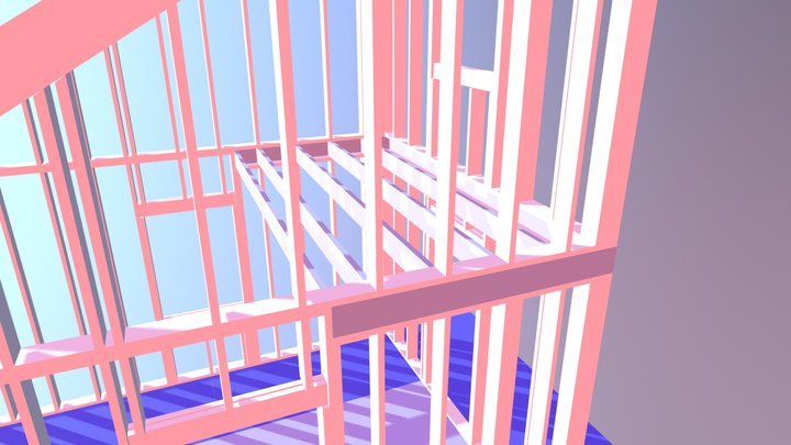 remote cabin w/ deck - 2x6 notched loft 3D Model
