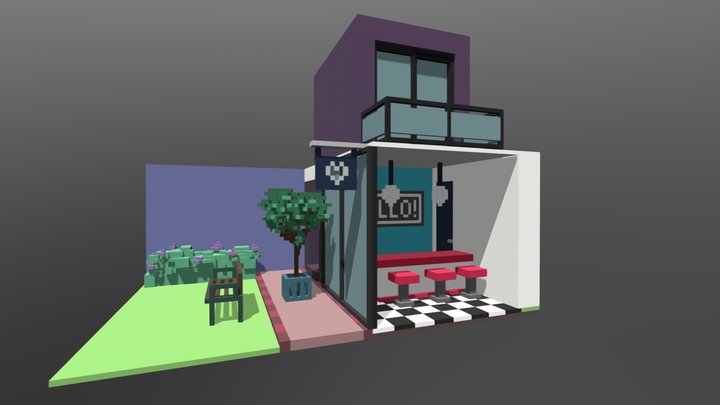 Cafe and Apartment Model 3D Model
