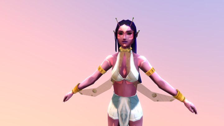 Low-Poly Alien Girl 3D Model