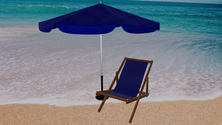 Deck Chair & Parasol FBX Low Poly FREE