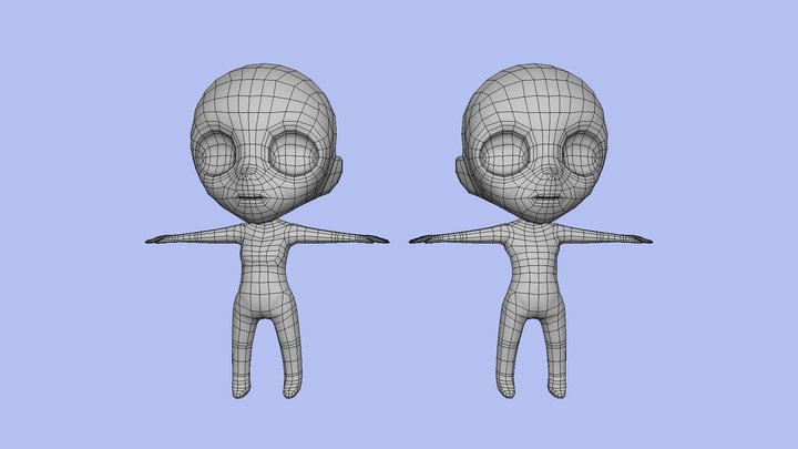 Chibi male and female base low poly mesh 3D Model