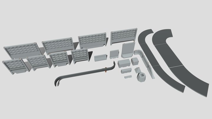 A set of concrete and steel fences for free use 3D Model