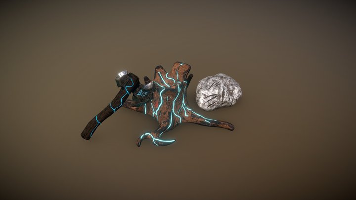 Stylized Trunk, Rock And Axe 3D Model