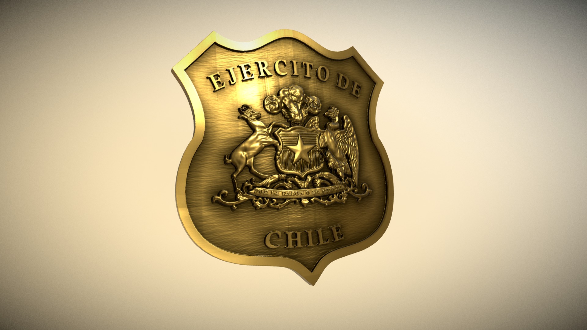 3D model Placa Ejercito de Chile - This is a 3D model of the Placa Ejercito de Chile. The 3D model is about a gold coin with a person on it.