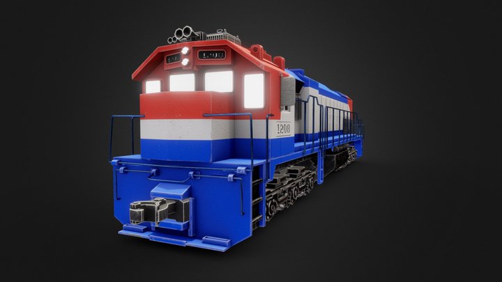 Stylized Diesel Locomotive Train 3D Model