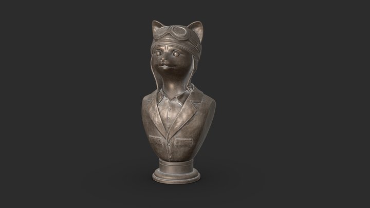 Cat Pilot Bust 3D Model