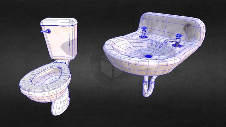 Toilet and Sink 3D Model