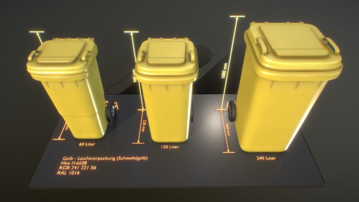 Abfallbehälter Leichtverpackung gelb 3D Model