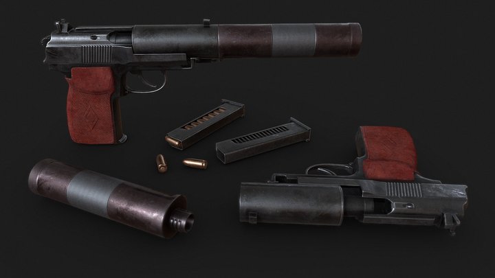 PB 6P9 Suppressed Soviet Pistol 3D Model