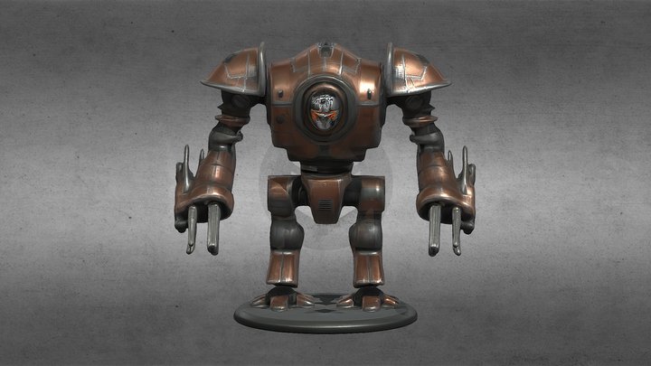 Bipedal combat mech with dual cannon arms 3D Model