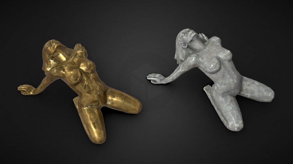 Expressive Female Statue Gold and Stone