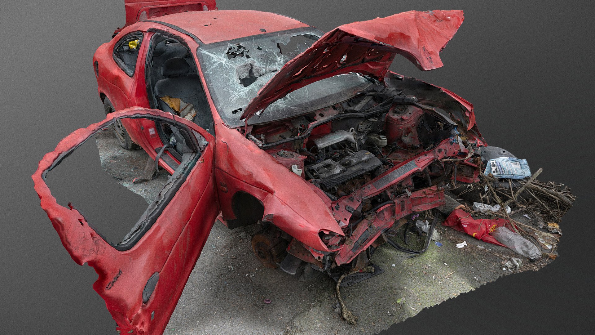 Red car wreck - 3D model by axonite [b3fdf29] - Sketchfab