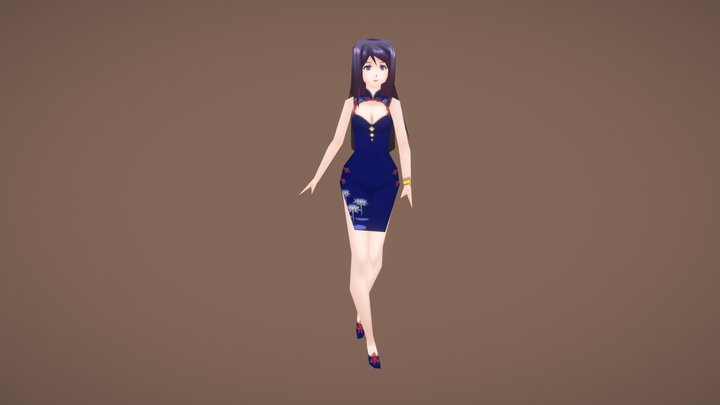 Mandarin dress girl (256poly) 3D Model