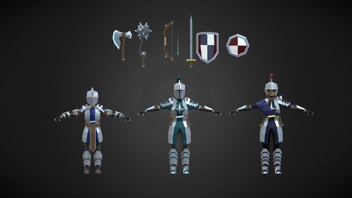 Low Poly-Knight and Weapon 3D Model