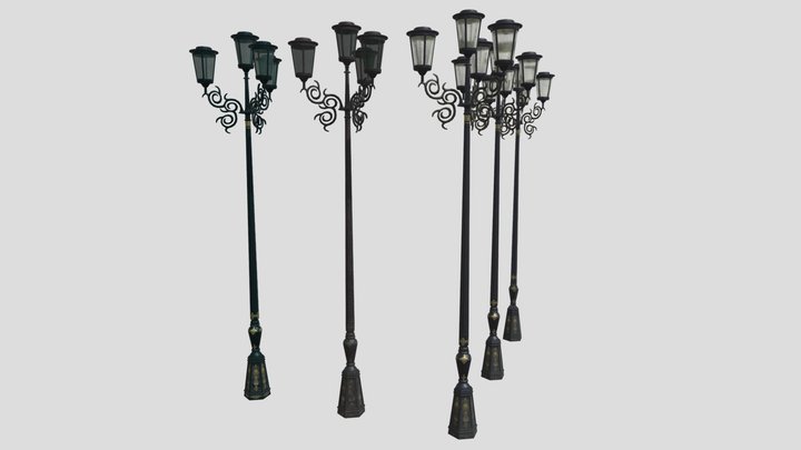 Street Lamp with 3 textures and 3 LODs 3D Model
