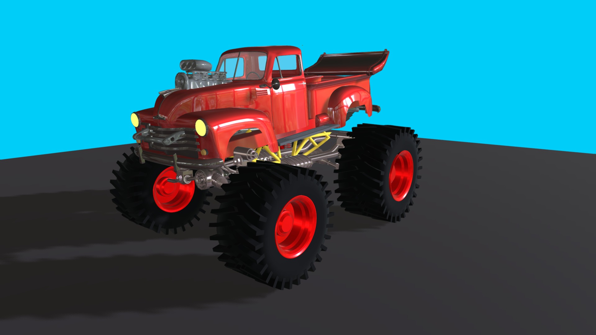 3D model Monster Truck - This is a 3D model of the Monster Truck. The 3D model is about a red toy truck.