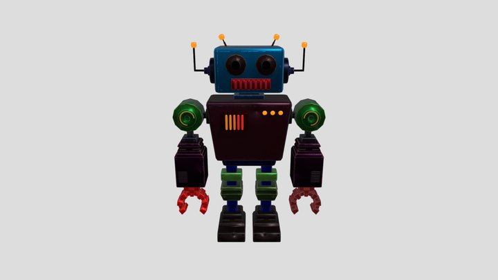 Retro Metallic Cubic Robot Character