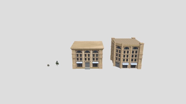 Buildings, tree and stone. Update 3D Model