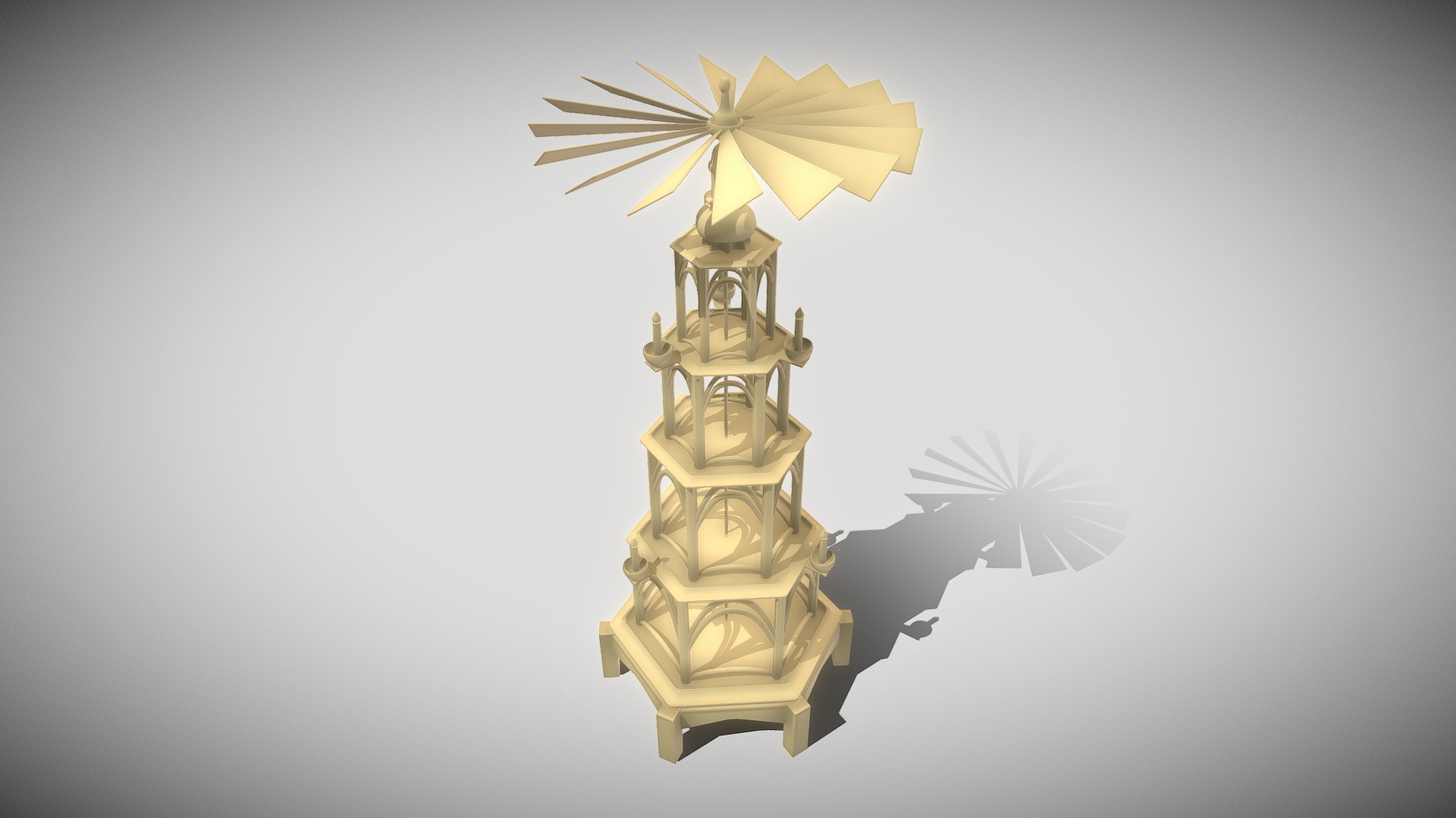 3D model Christmas Wood Pyramid (Wip-3) - This is a 3D model of the Christmas Wood Pyramid (Wip-3). The 3D model is about a white tower with a gold star on top.