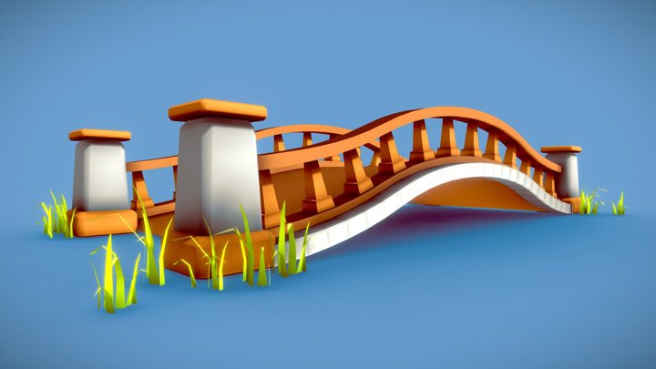 Low Poly Cartoon Bridge 3D Model