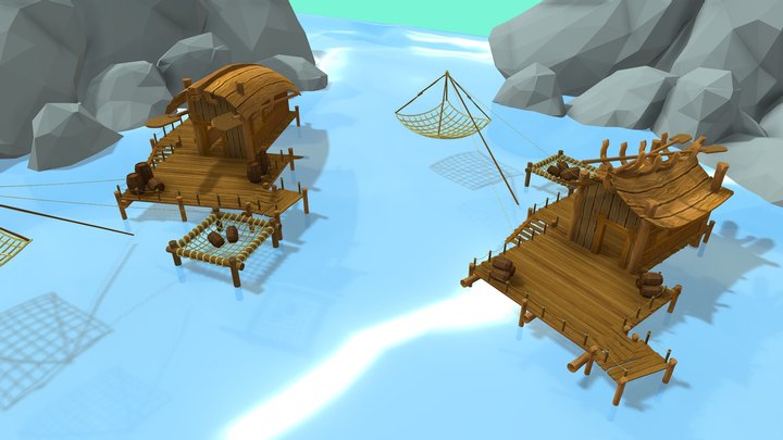 Fishing House Scene 3D Model