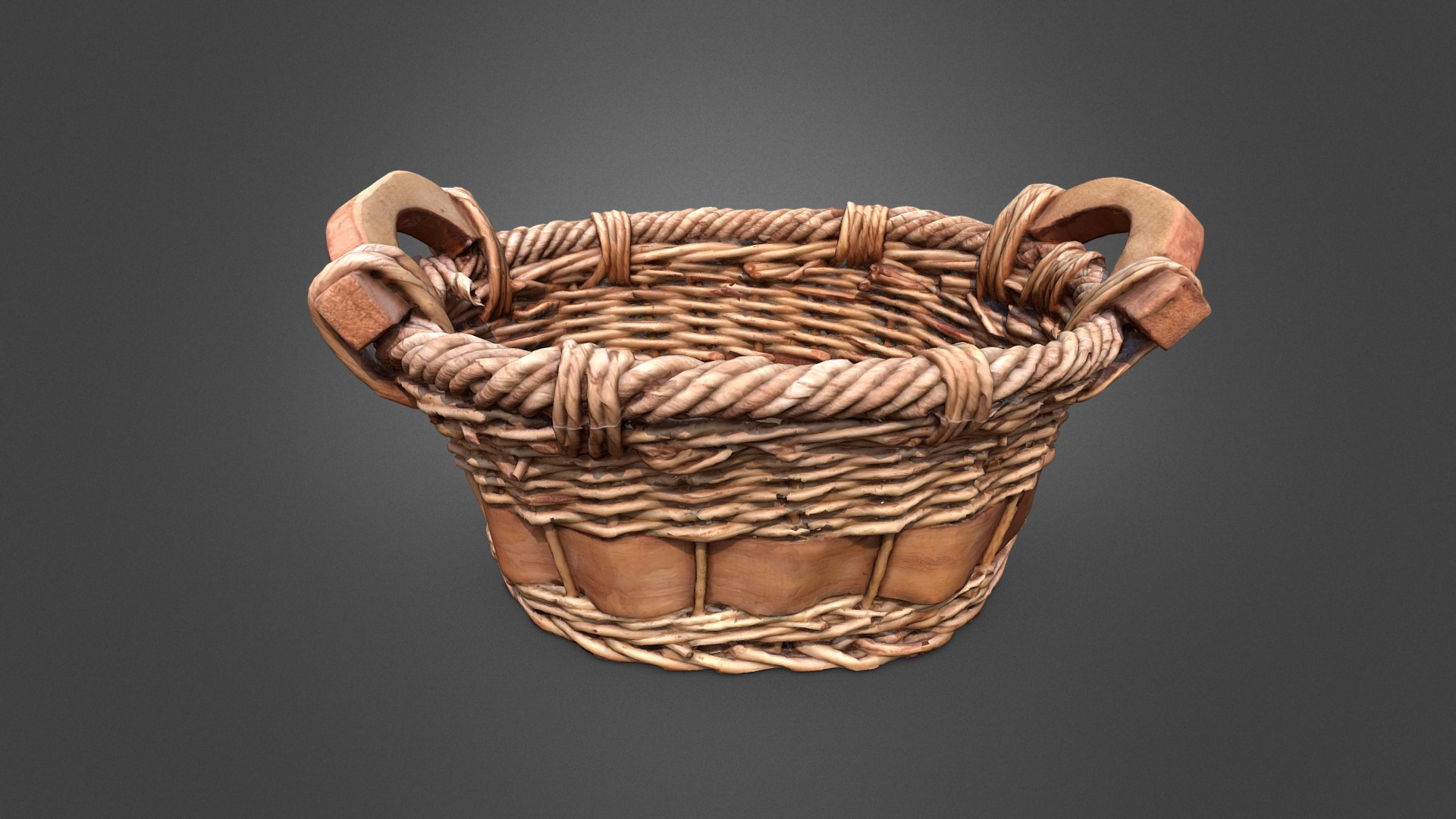 3D model Small Wicker Basket Scan - This is a 3D model of the Small Wicker Basket Scan. The 3D model is about a woven basket with a handle.