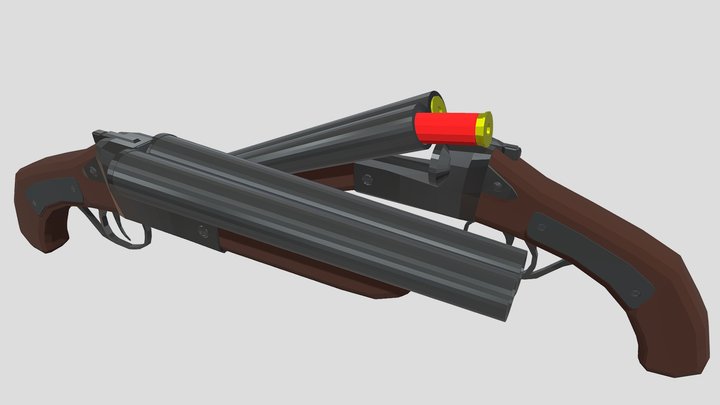 Low-poly sawed-off doublebarrel shotgun 3D Model