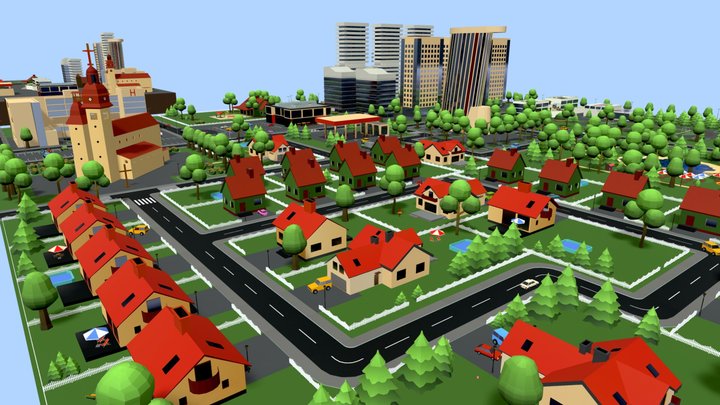 Low Poly Town Pack 3D Model