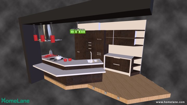 Contemporary - Straight Kitchen 3D Model