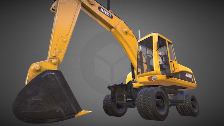 Wheeled Excavator 3D Model
