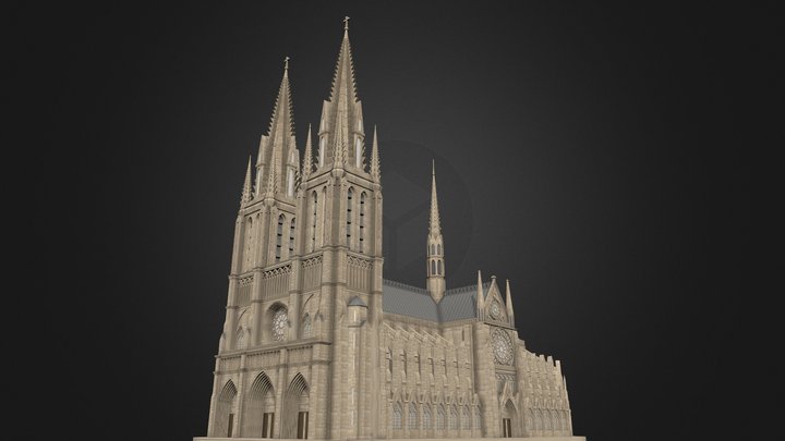 Notre Dame de Paris with spiers 3D Model