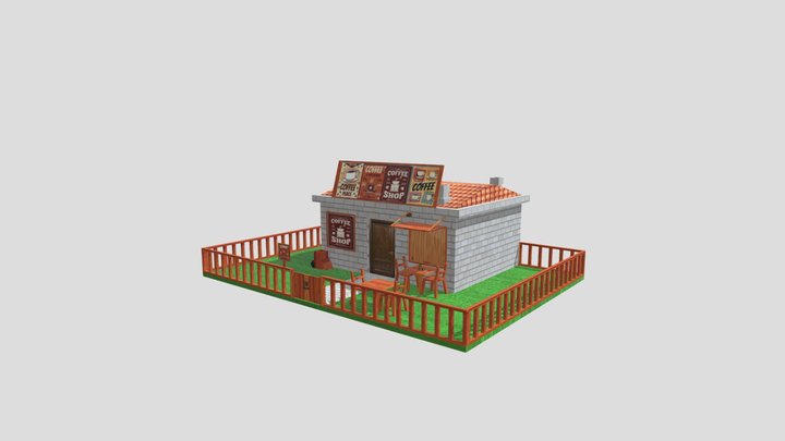 Low Poly Cafe Building 3d Model.gltf 3D Model