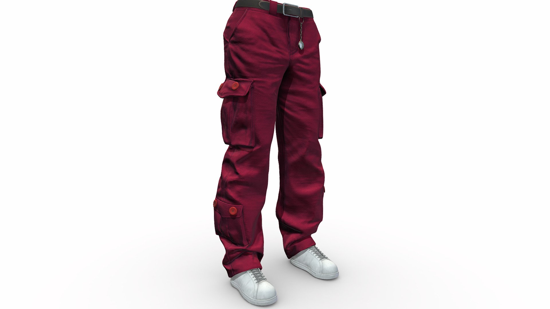 Female Red Cargo Pants And White Sneakers Outfit Buy Royalty Free 3D