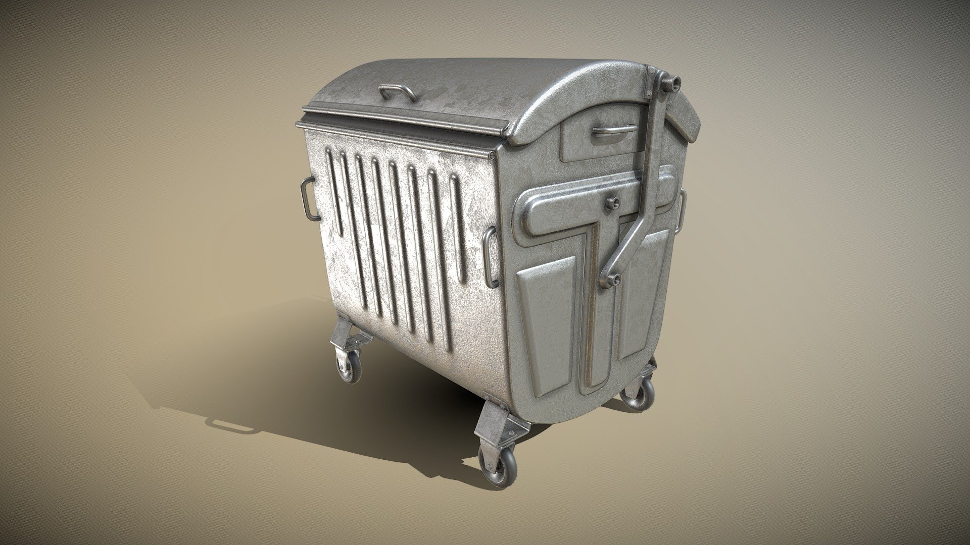 Old Metal Garbage Trash Container (High-Poly)