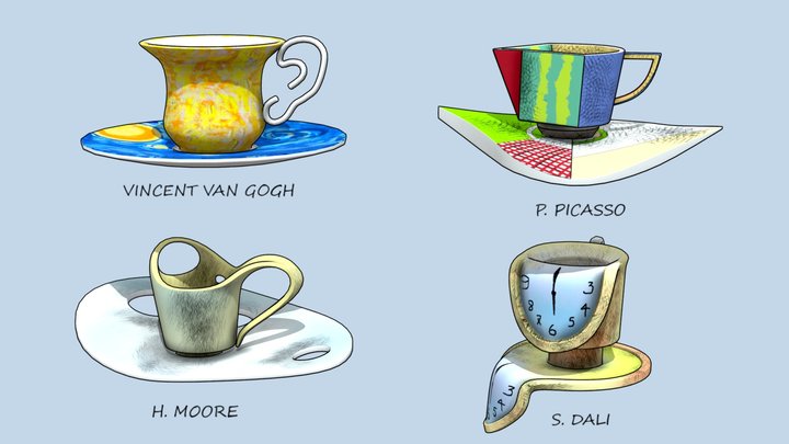 Artist's Cups Pack 3D Model