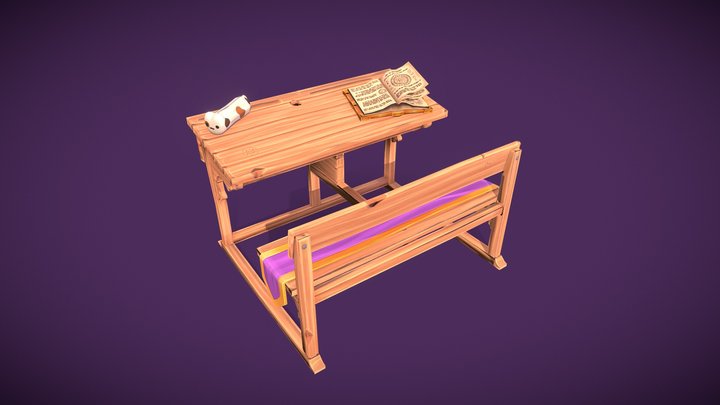 Stylized Handpainted Witch Student Desk 3D Model