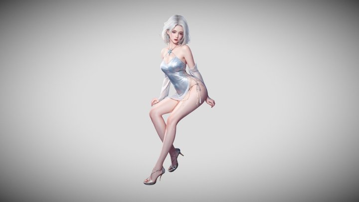 White Hair Girl 3D Model