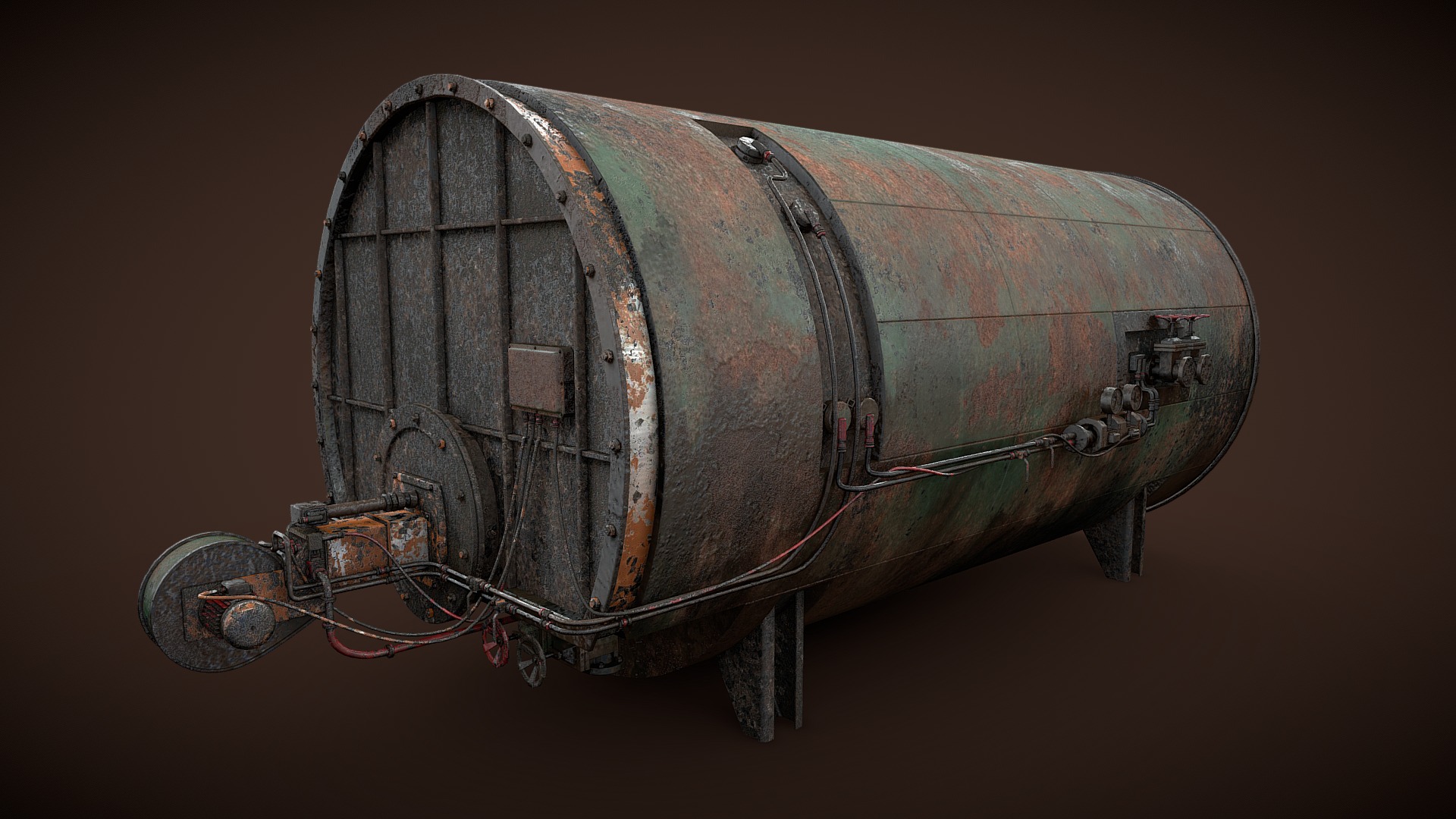 3D model Rusted machinery device - This is a 3D model of the Rusted machinery device. The 3D model is about a metal cylinder with a metal tube.
