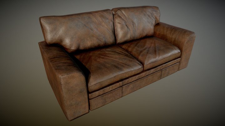Old Dirty Leather Couch Brown - PBR 3D Model
