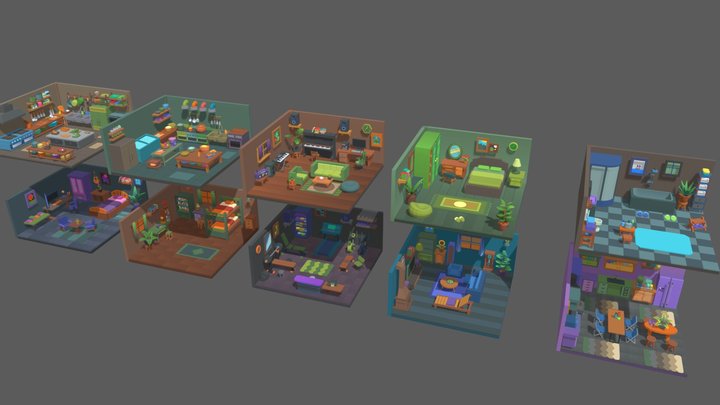 Cute Low Poly Furniture Pack 01 3D Model