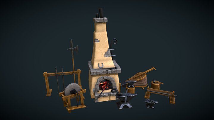 Stylized set: Forge equipment 3D Model