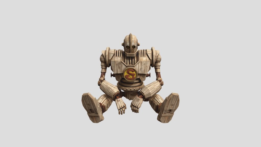 Stylized Wooden Robot AI Generated 3D Character