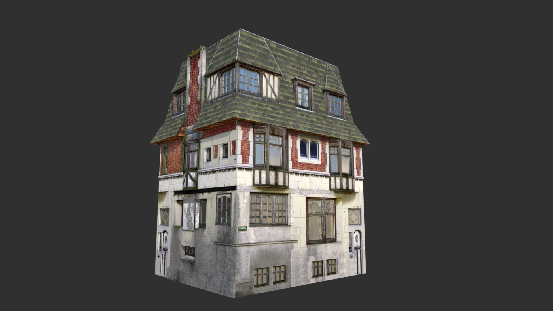 3D model Apartment House #44 - This is a 3D model of the Apartment House #44. The 3D model is about a house with a green roof.