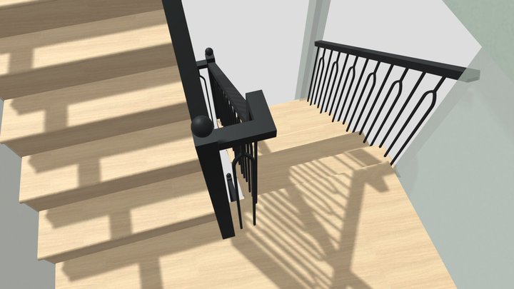 3D Hardwood stair and metal rail 3D Model