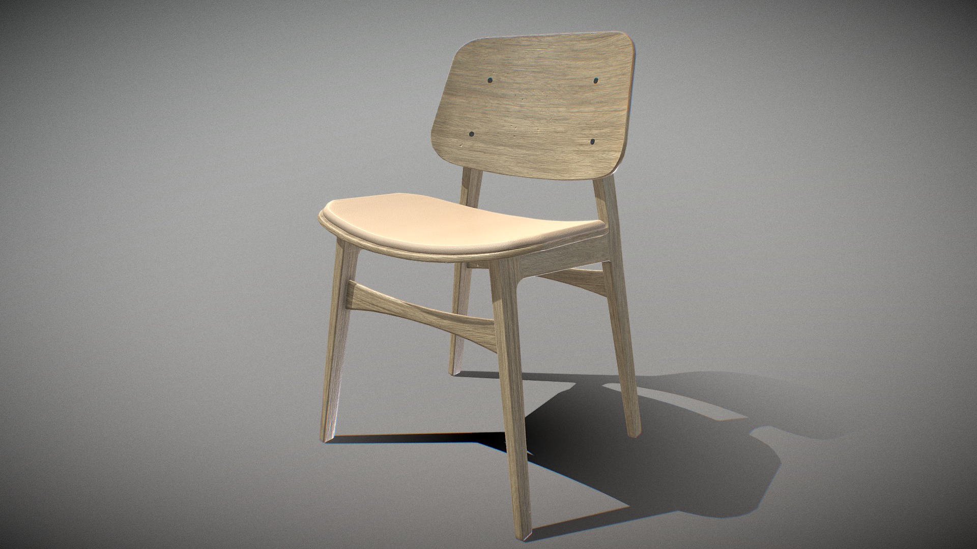 3D model Soborg Chair-3051-lacquered oak and leather - This is a 3D model of the Soborg Chair-3051-lacquered oak and leather. The 3D model is about a wooden chair on a white background.