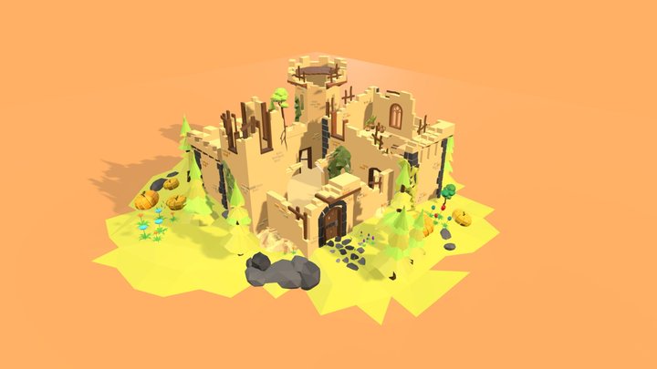 Low poly castle in ruins 3D Model