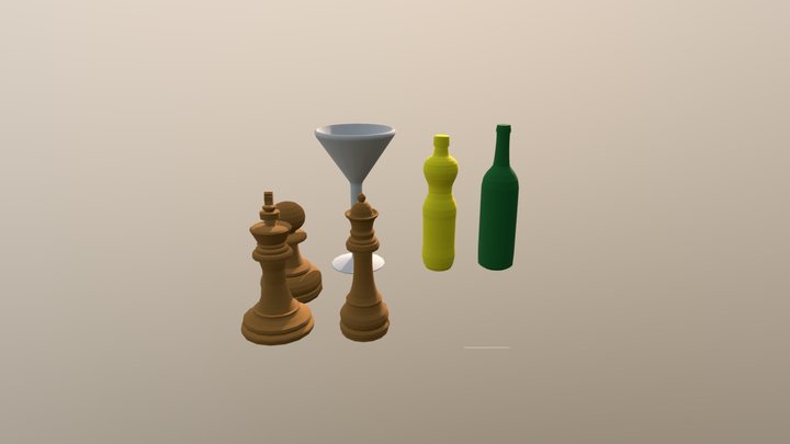 Bottles,glasses, Chess Pieces 3D Model