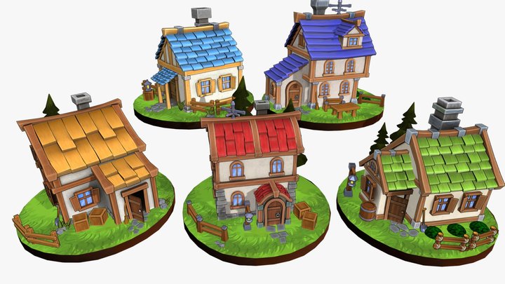 Stylized village (Simple House & props) 3D Model