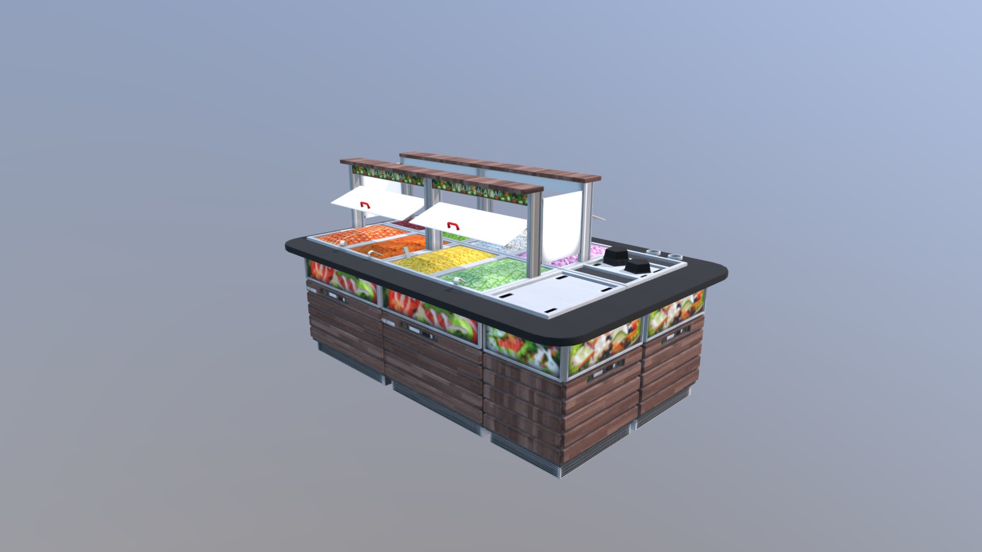 3D model Salad Bar - This is a 3D model of the Salad Bar. The 3D model is about a small wooden box with a glass top and a glass top.